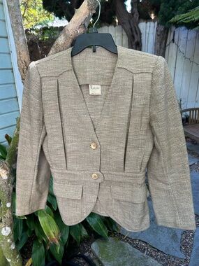 Vintage Krizia Italian Women's Tailored Beige Tweed Blazer